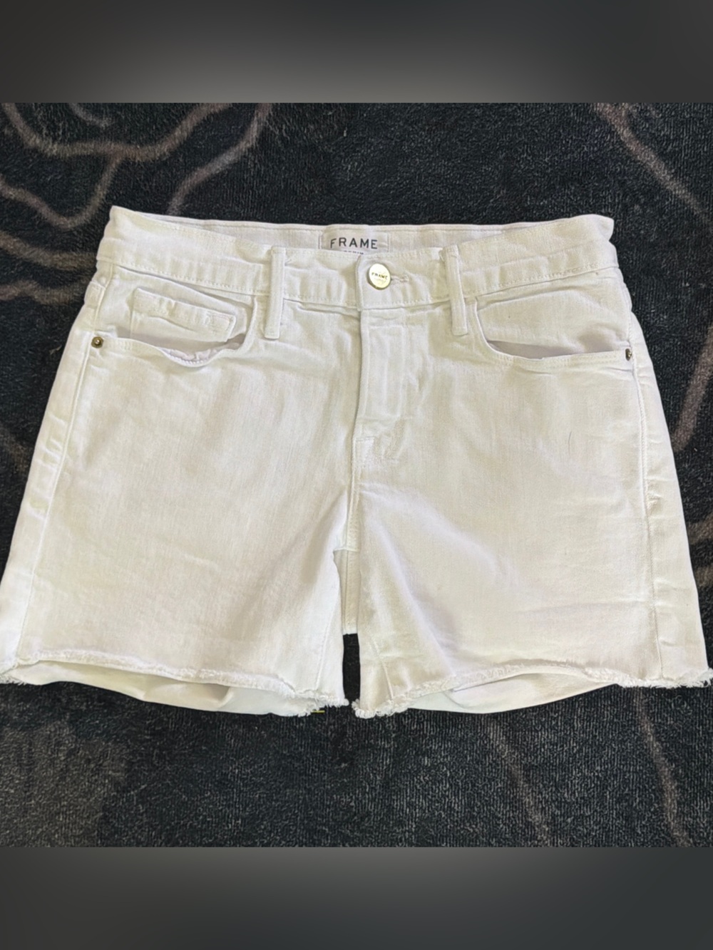 Frame Denim White High-Rise Frayed Hem Jean Shorts - Picture 2 of 10